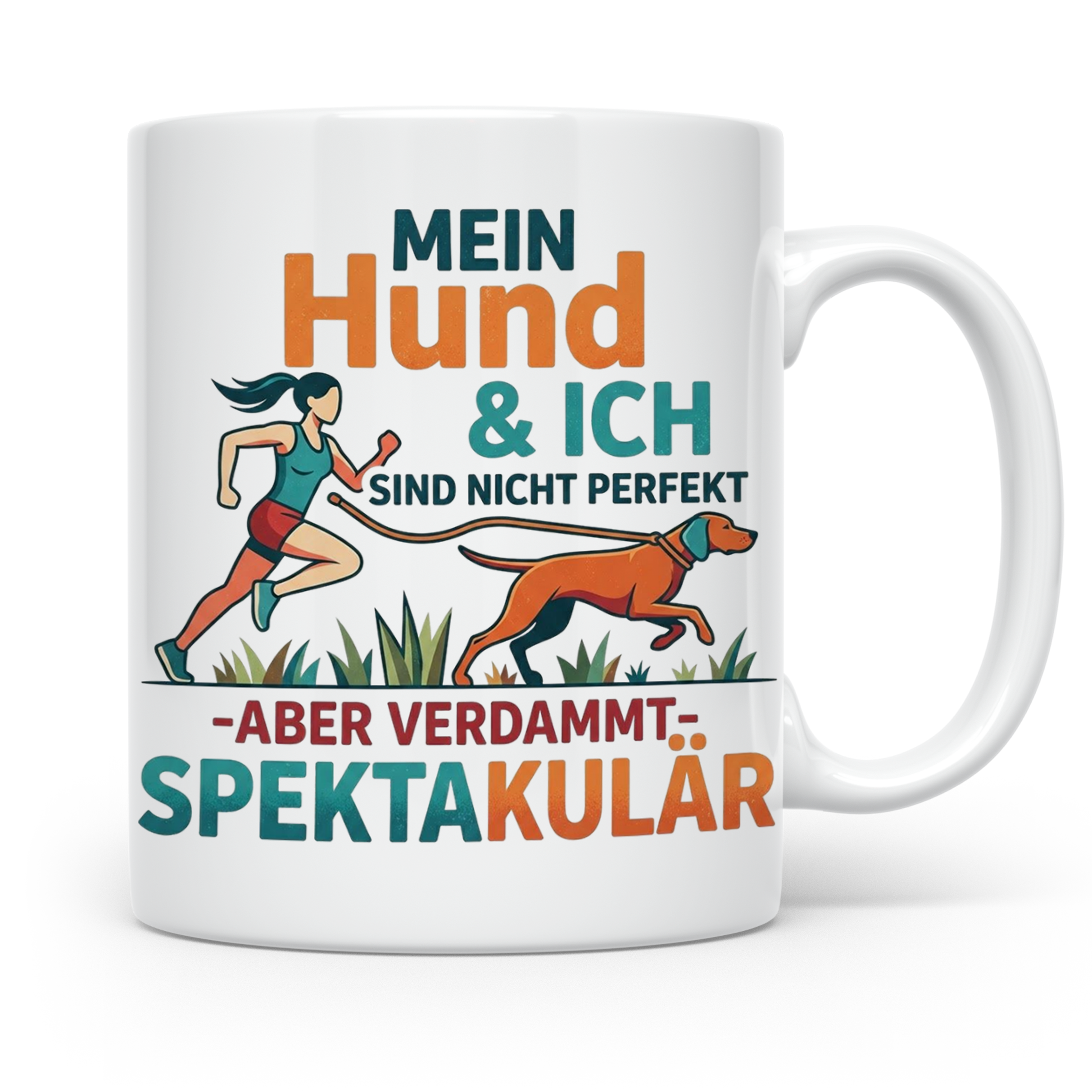 Canicross Tasse mit Spruch Mein Hund & Ich spektakulär. Kaff – Weiß [farbe:weiß]