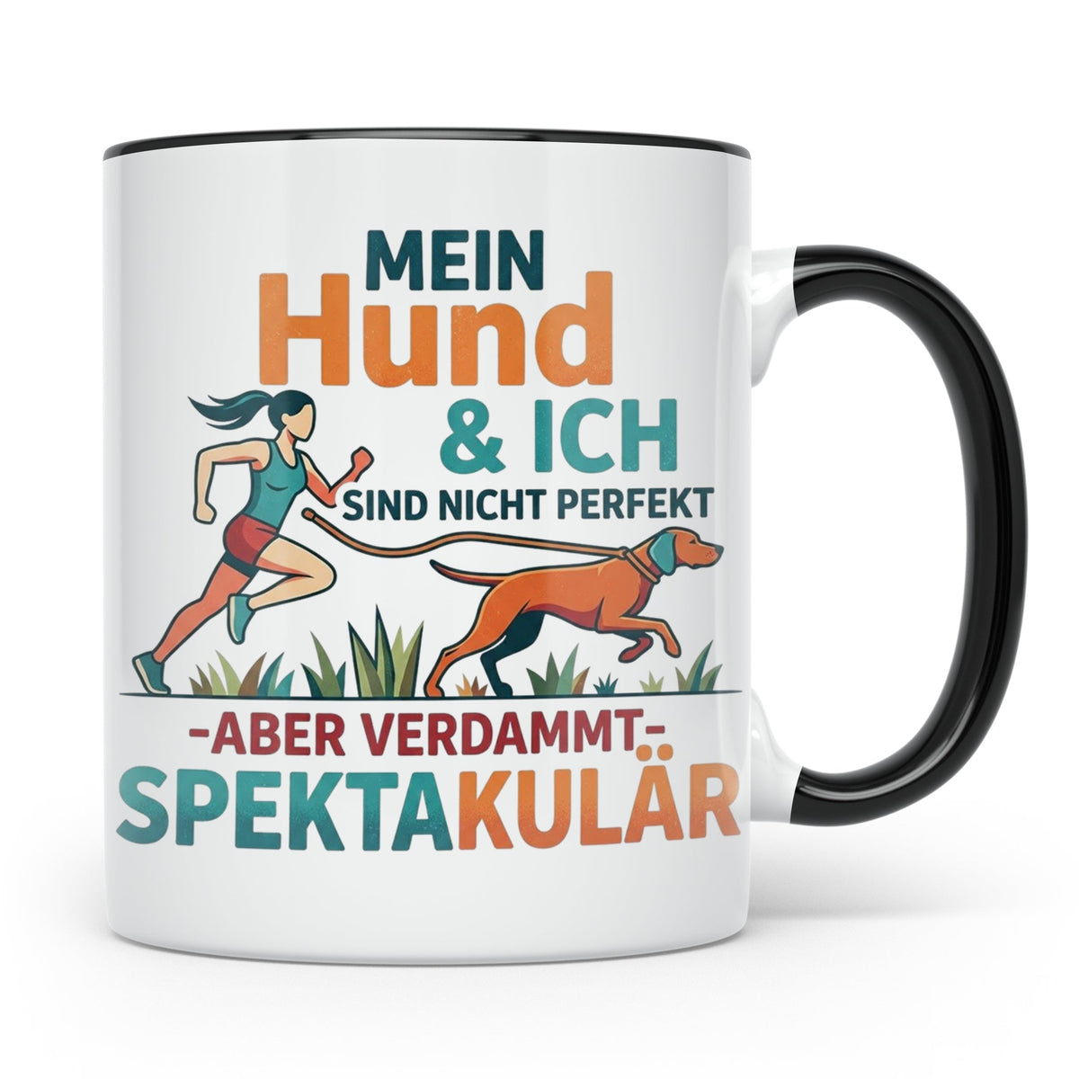 Canicross Tasse mit Spruch Mein Hund & Ich spektakulär. Kaff – Schwarz [farbe:schwarz]
