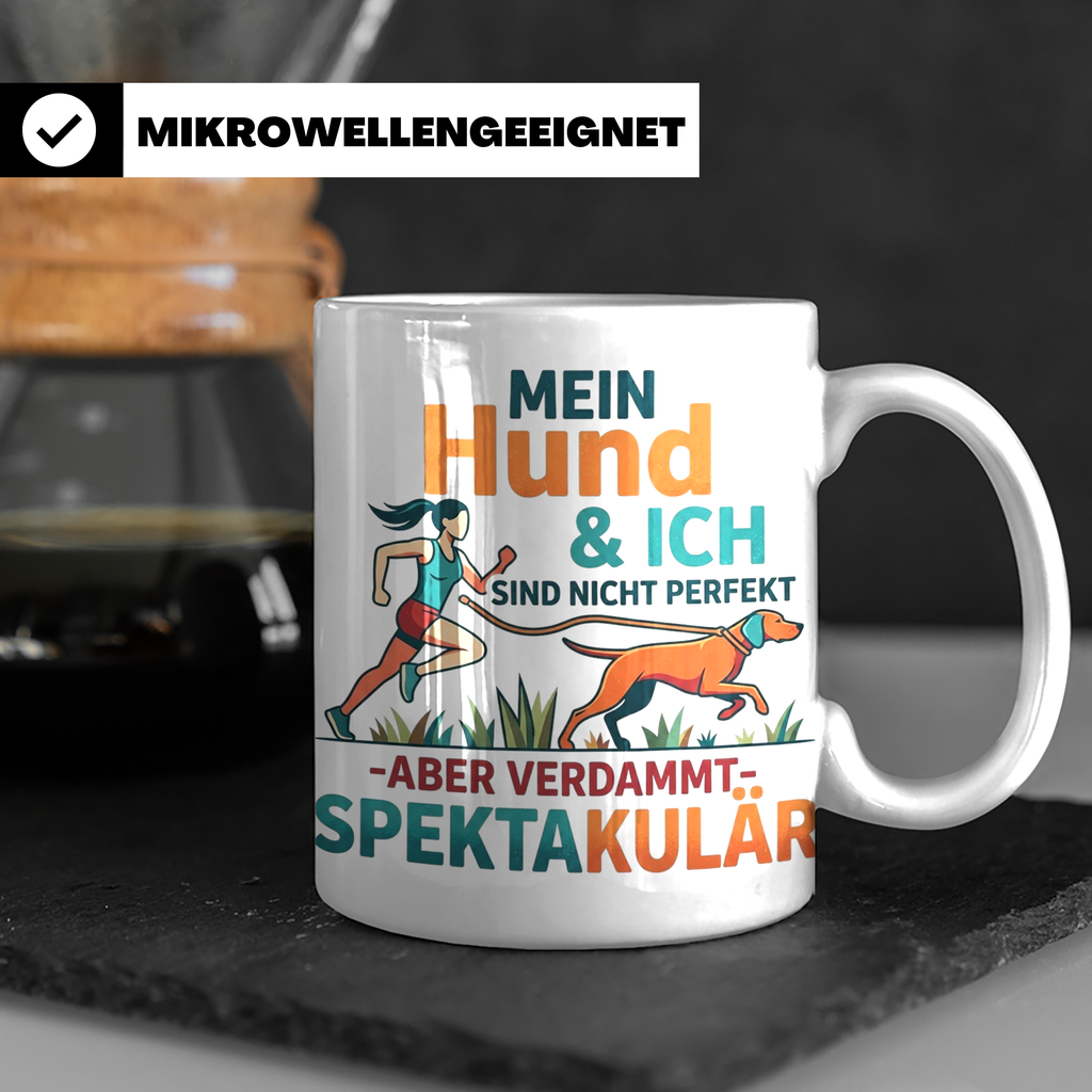Canicross Tasse mit Spruch Mein Hund & Ich spektakulär. Kaff – Weiß [farbe:weiß]