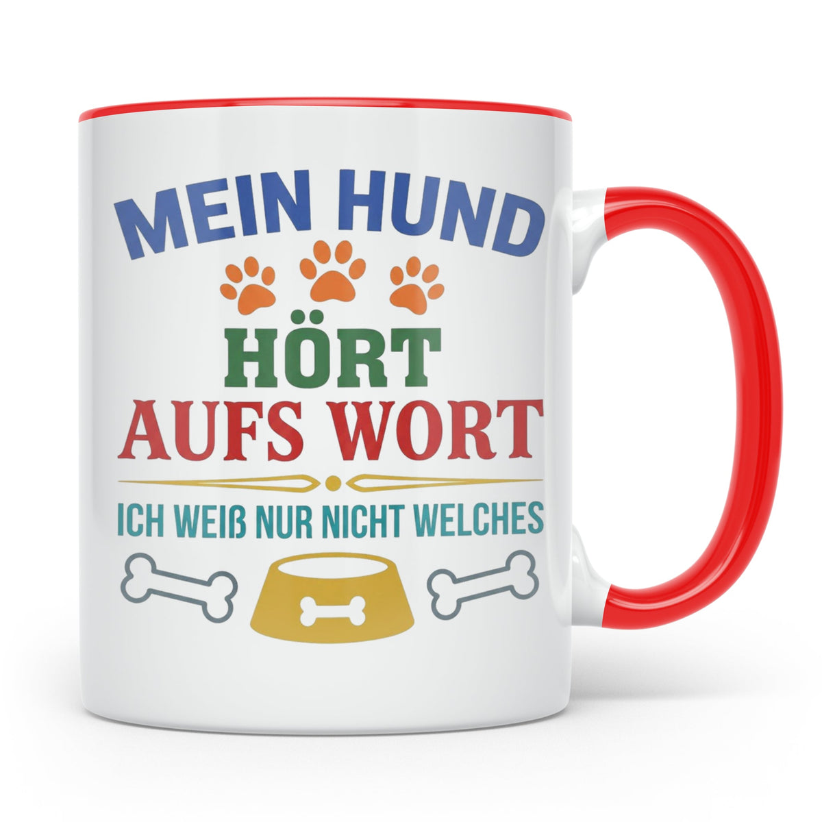 Hundetasse mit Spruch 'Mein Hund hört aufs Wort' Lustiges Ge – Rot [farbe:rot]