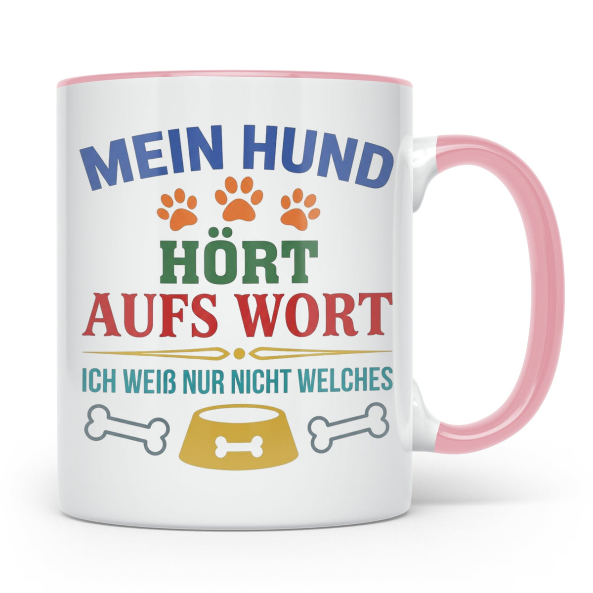 Hundetasse mit Spruch 'Mein Hund hört aufs Wort' Lustiges Ge – Rosa [farbe:rosa]