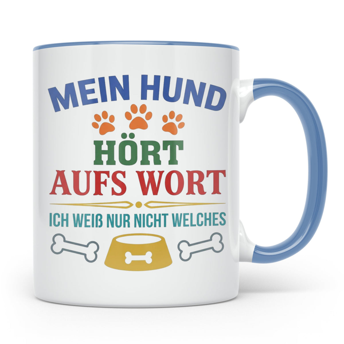 Hundetasse mit Spruch 'Mein Hund hört aufs Wort' Lustiges Ge – Blau [farbe:blau]