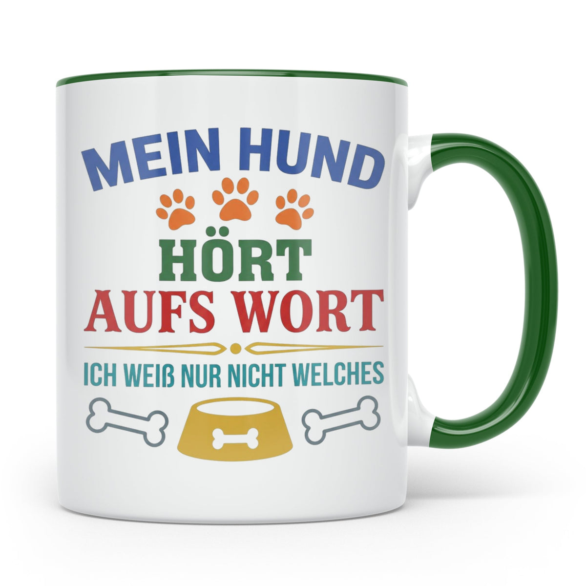 Hundetasse mit Spruch 'Mein Hund hört aufs Wort' Lustiges Ge – Grün [farbe:grün]