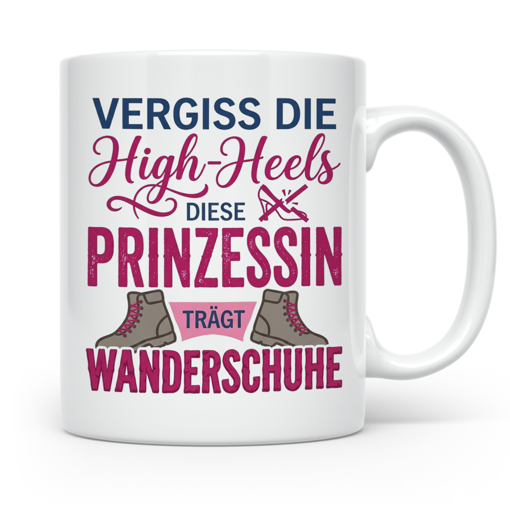 Wandern Tasse mit Spruch Prinzessin trägt Wanderschuhe | Kaf – Weiß [farbe:weiß]
