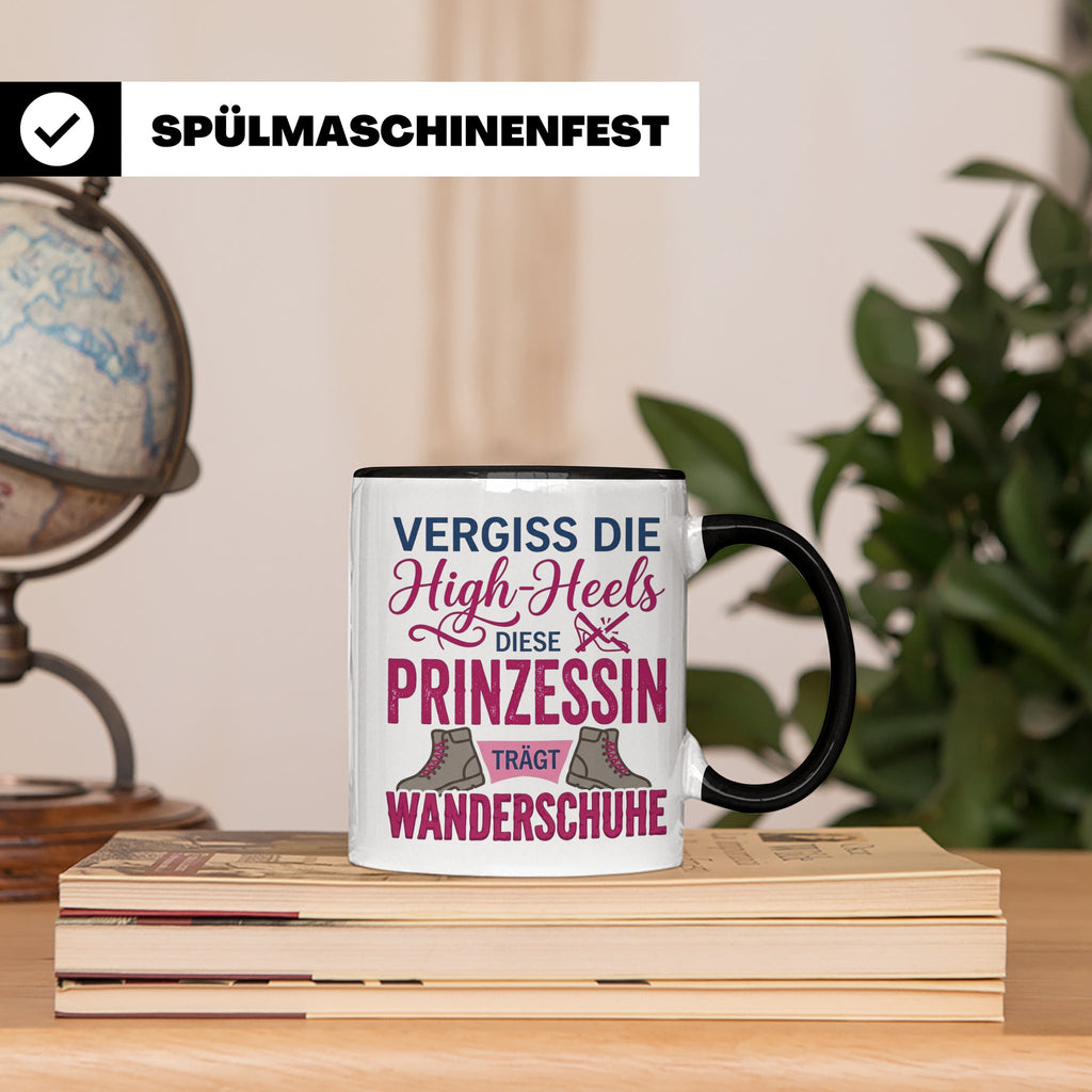 Wandern Tasse mit Spruch Prinzessin trägt Wanderschuhe | Kaf – Schwarz [farbe:schwarz]