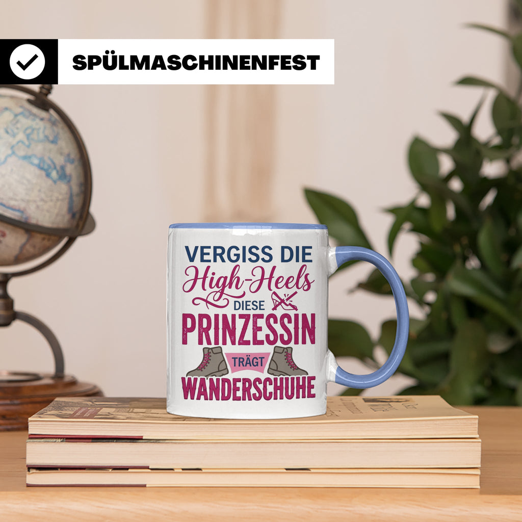 Wandern Tasse mit Spruch Prinzessin trägt Wanderschuhe | Kaf – Blau [farbe:blau]