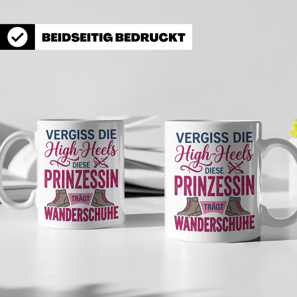 Wandern Tasse mit Spruch Prinzessin trägt Wanderschuhe | Kaf – Weiß [farbe:weiß]