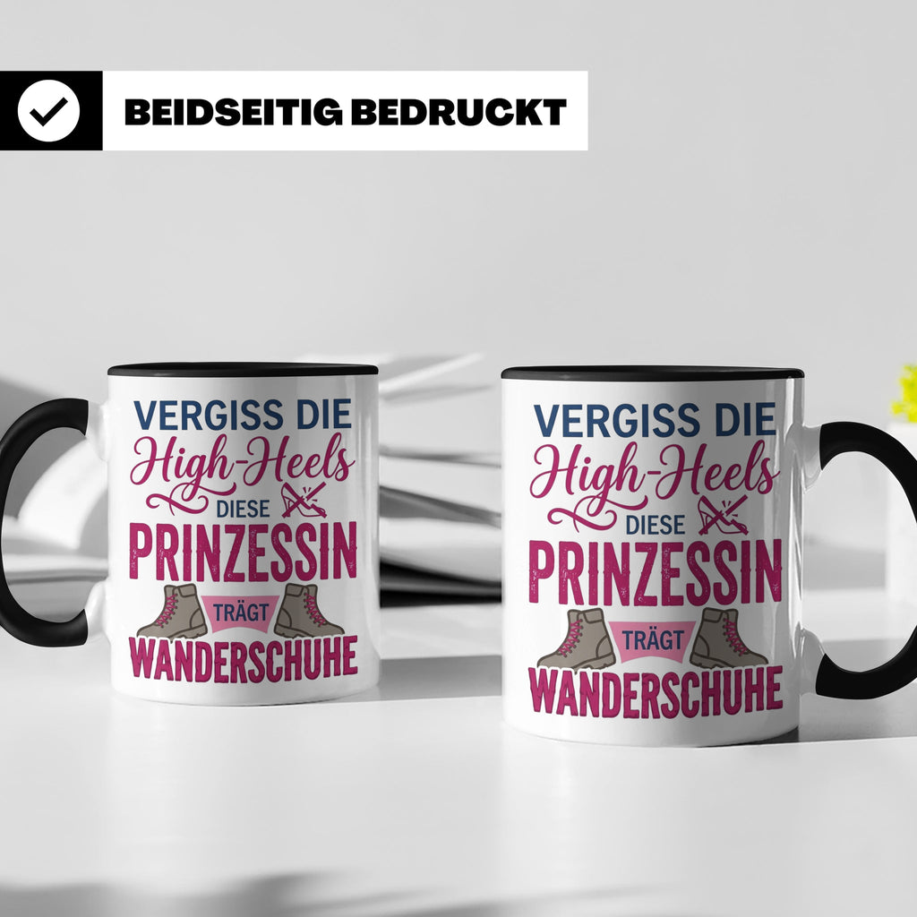 Wandern Tasse mit Spruch Prinzessin trägt Wanderschuhe | Kaf – Schwarz [farbe:schwarz]