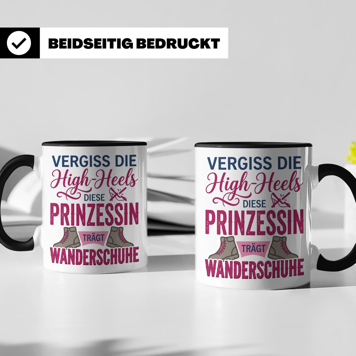 Wandern Tasse mit Spruch Prinzessin trägt Wanderschuhe | Kaf – Schwarz [farbe:schwarz]