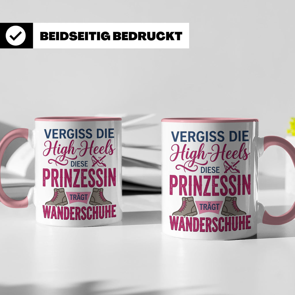 Wandern Tasse mit Spruch Prinzessin trägt Wanderschuhe | Kaf – Rosa [farbe:rosa]