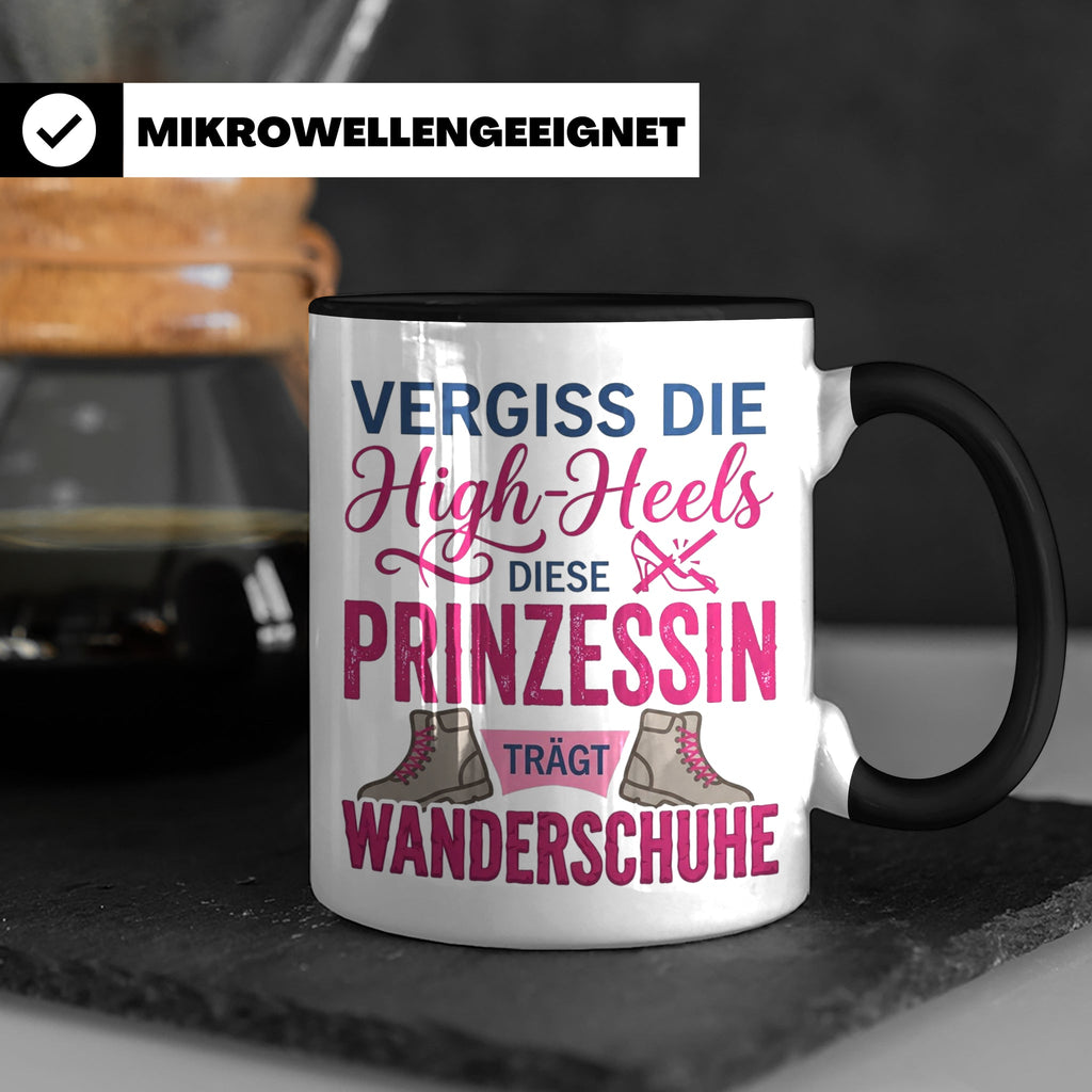 Wandern Tasse mit Spruch Prinzessin trägt Wanderschuhe | Kaf – Schwarz [farbe:schwarz]