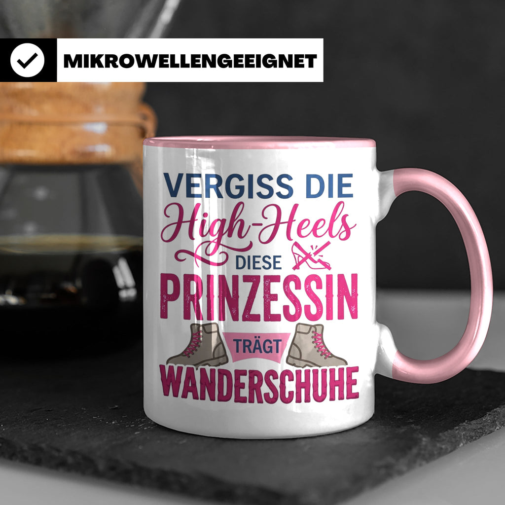 Wandern Tasse mit Spruch Prinzessin trägt Wanderschuhe | Kaf – Rosa [farbe:rosa]
