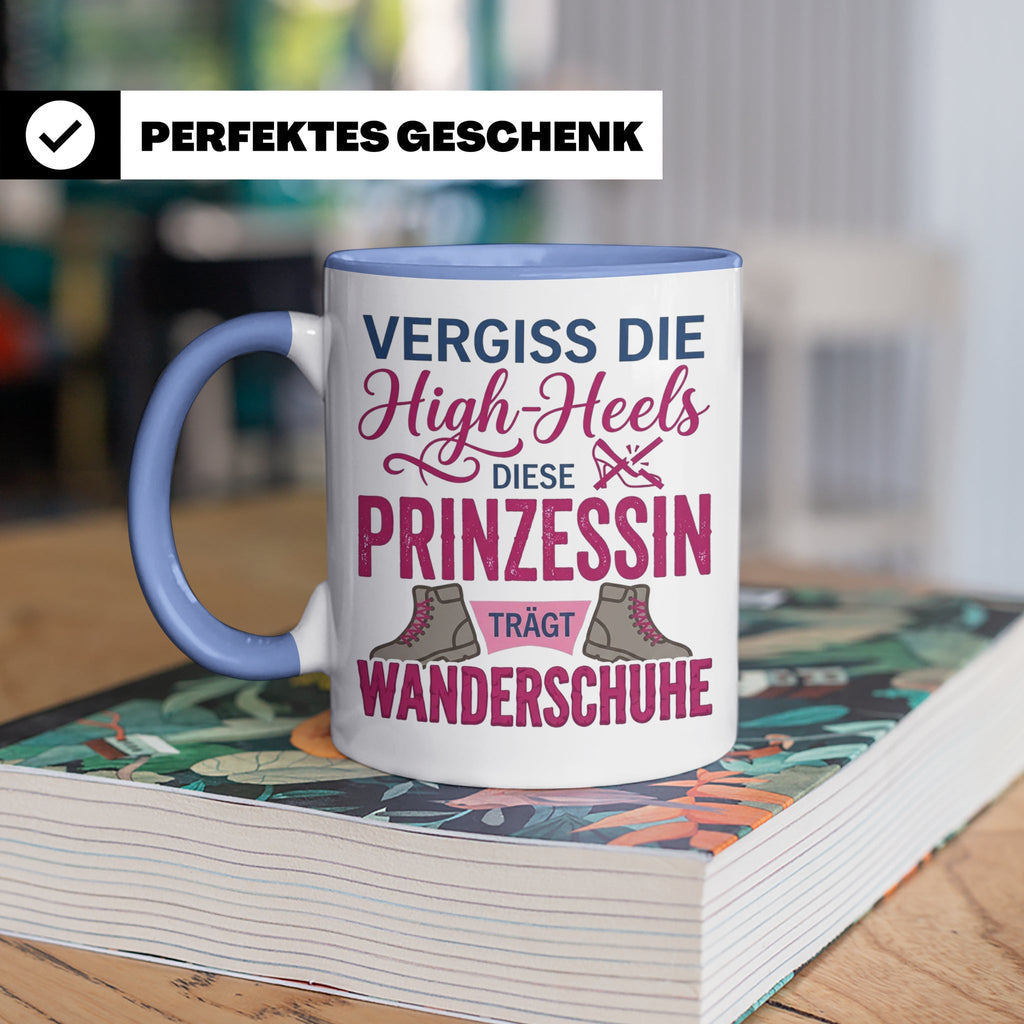 Wandern Tasse mit Spruch Prinzessin trägt Wanderschuhe | Kaf – Blau [farbe:blau]