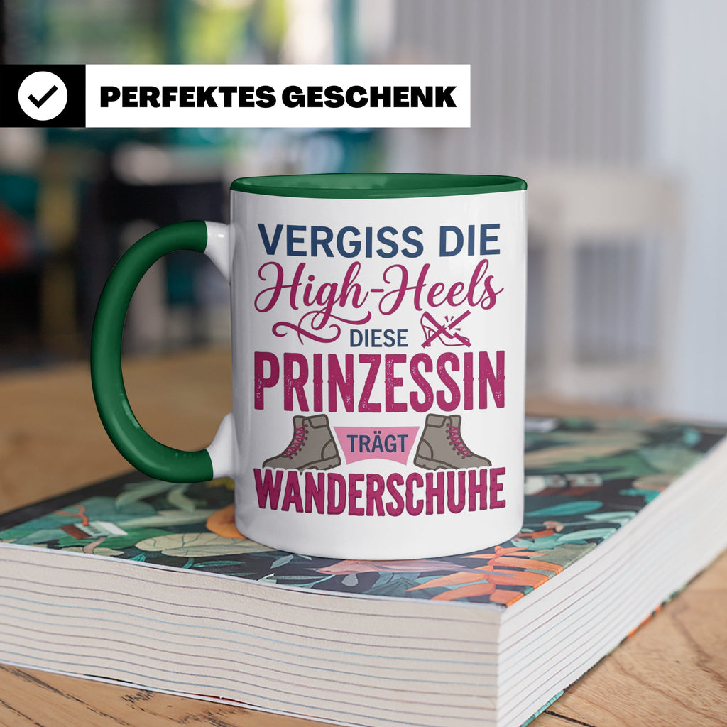 Wandern Tasse mit Spruch Prinzessin trägt Wanderschuhe | Kaf – Grün [farbe:grün]