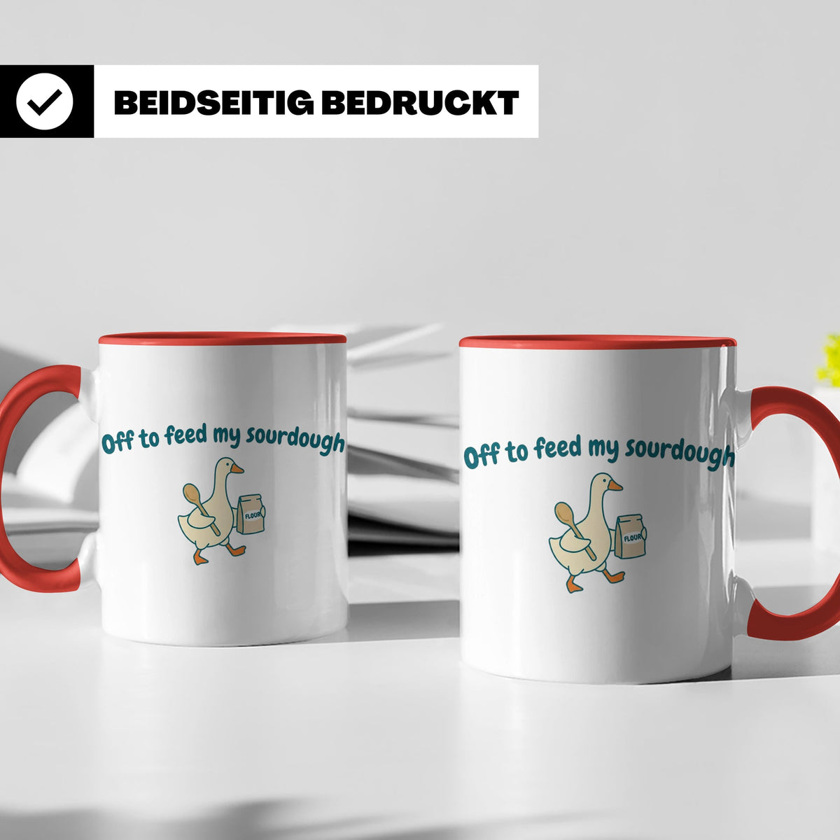 Sauerteig Tasse mit Gans, Off to feed my sourdough, Geschenk – Rot [farbe:rot]