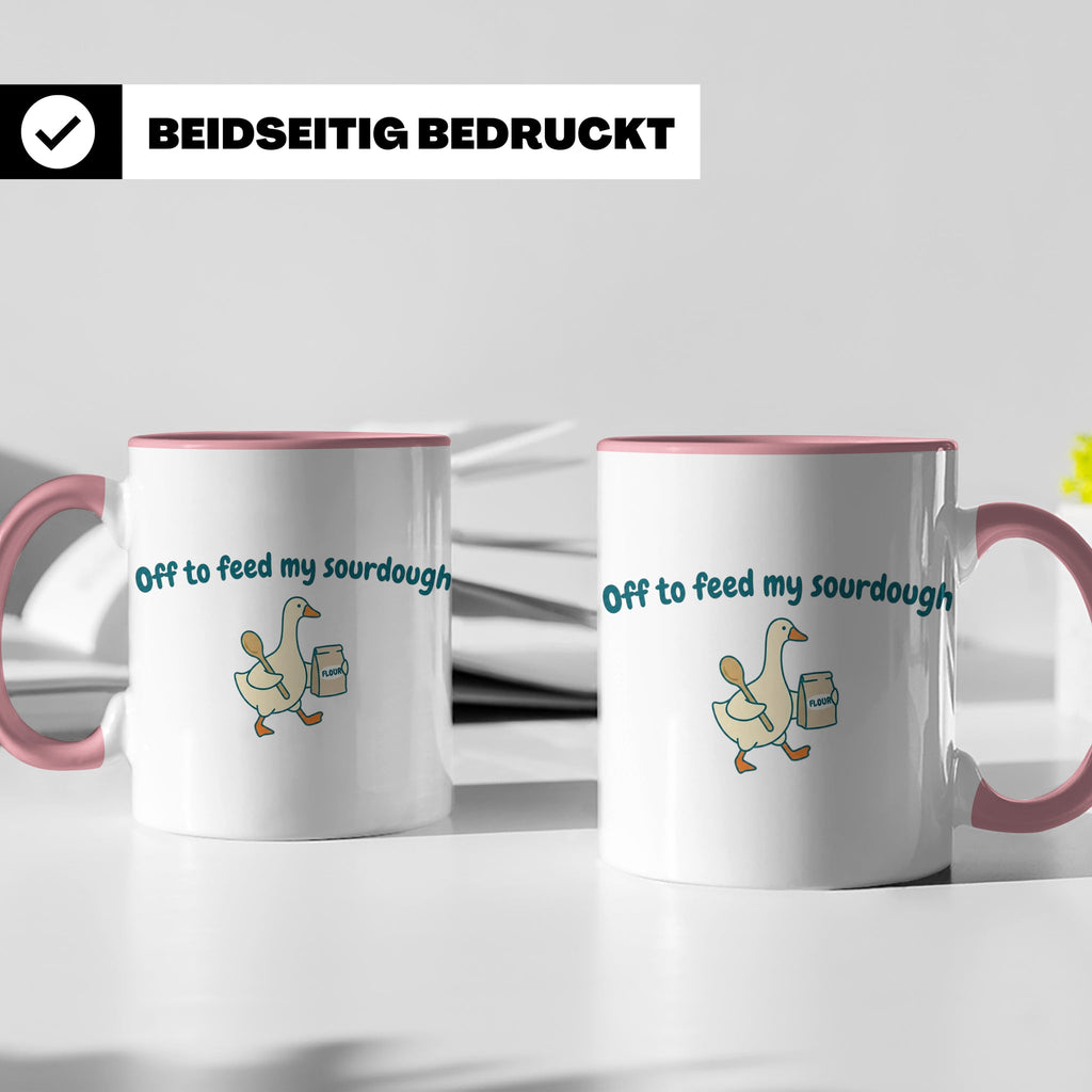 Sauerteig Tasse mit Gans, Off to feed my sourdough, Geschenk – Rosa [farbe:rosa]