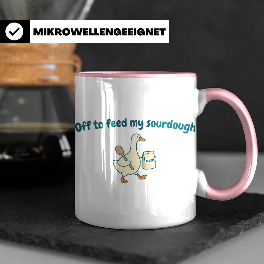 Sauerteig Tasse mit Gans, Off to feed my sourdough, Geschenk – Rosa [farbe:rosa]