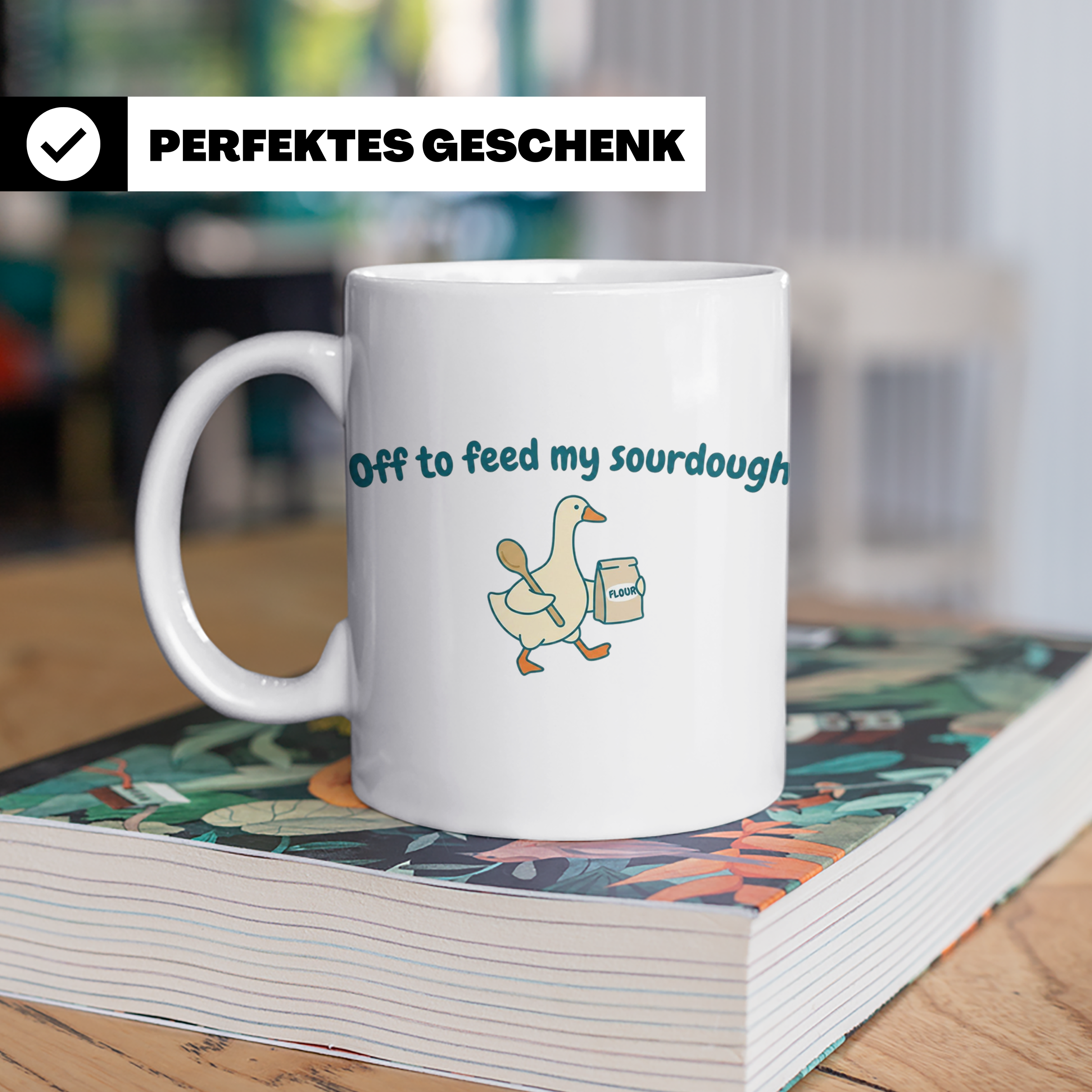 Sauerteig Tasse mit Gans, Off to feed my sourdough, Geschenk – Weiß [farbe:weiß]