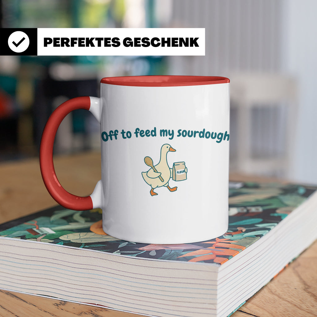 Sauerteig Tasse mit Gans, Off to feed my sourdough, Geschenk – Rot [farbe:rot]