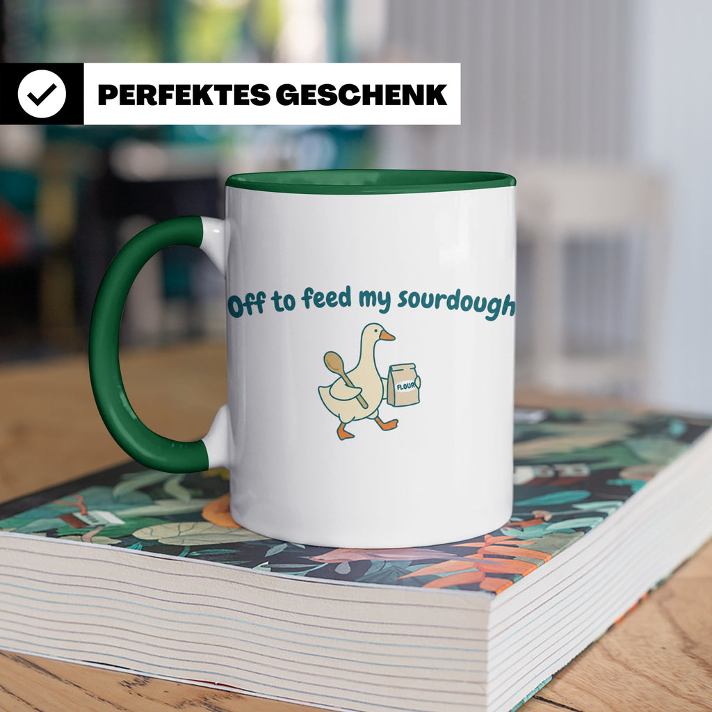 Sauerteig Tasse mit Gans, Off to feed my sourdough, Geschenk – Grün [farbe:grün]