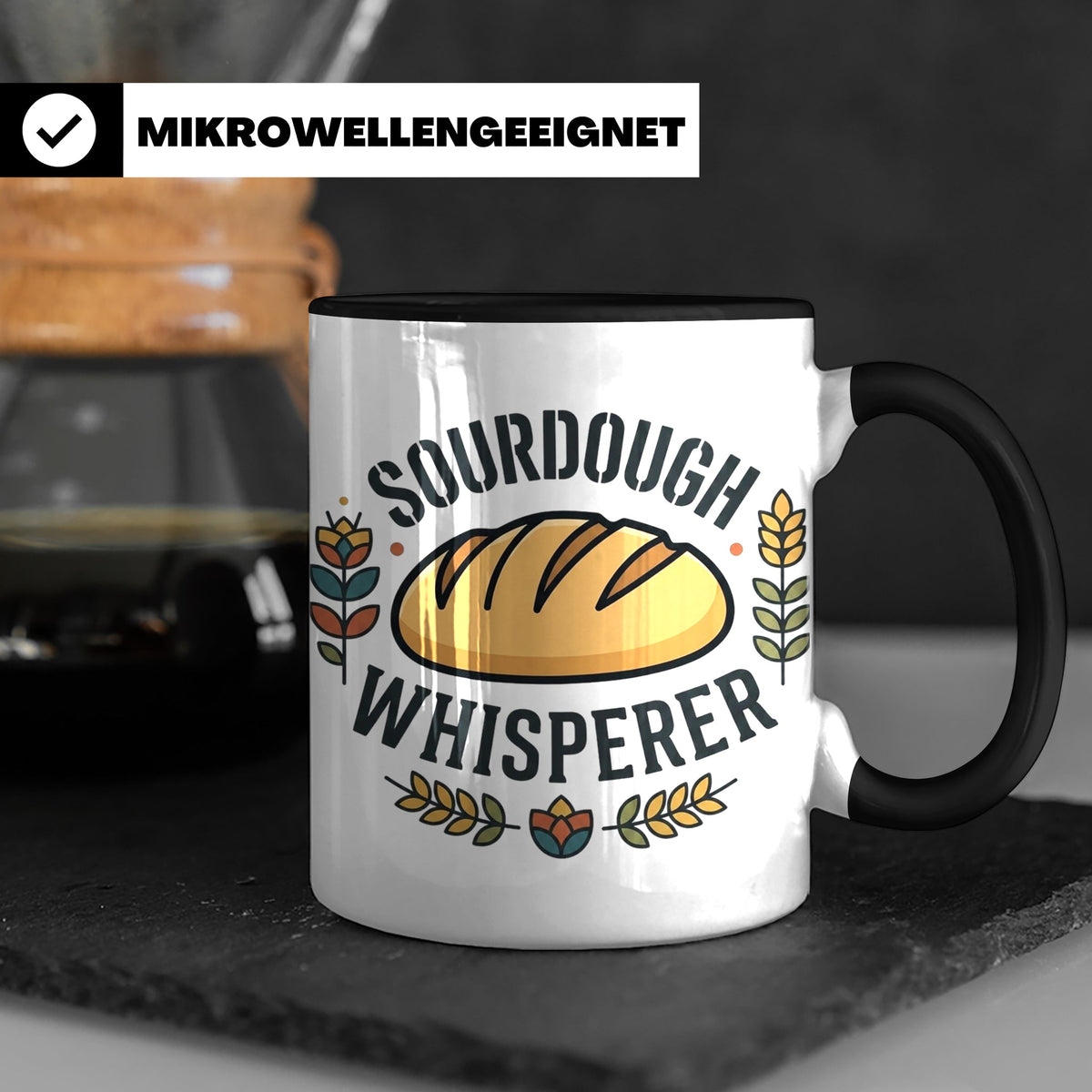 Sauerteig Tasse Sourdough Whisperer, Geschenk für Bäcker, Ho – Schwarz [farbe:schwarz]