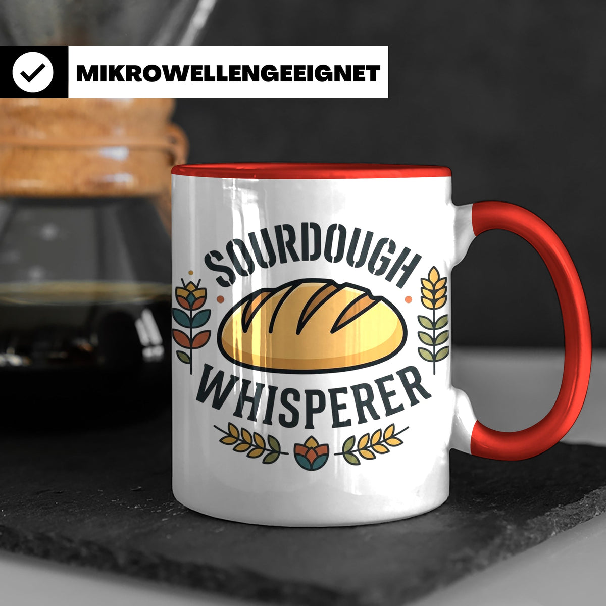Sauerteig Tasse Sourdough Whisperer, Geschenk für Bäcker, Ho – Rot [farbe:rot]
