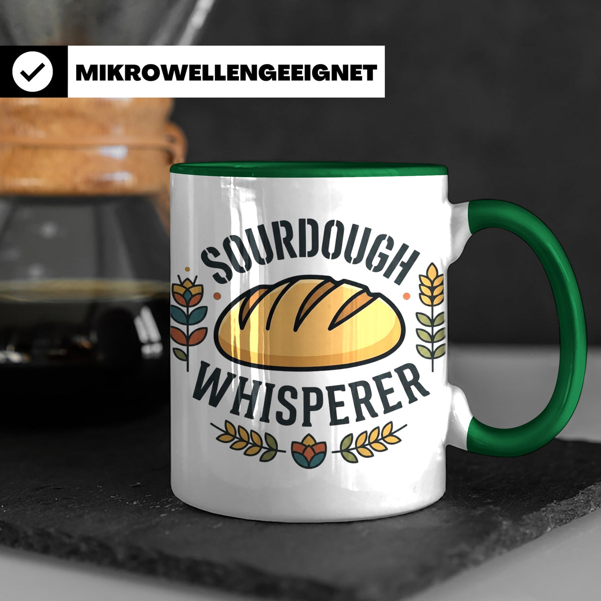 Sauerteig Tasse Sourdough Whisperer, Geschenk für Bäcker, Ho – Grün [farbe:grün]