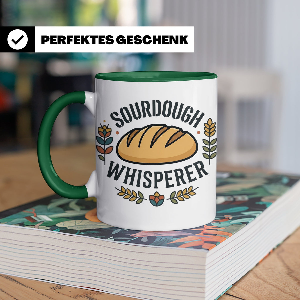 Sauerteig Tasse Sourdough Whisperer, Geschenk für Bäcker, Ho – Grün [farbe:grün]