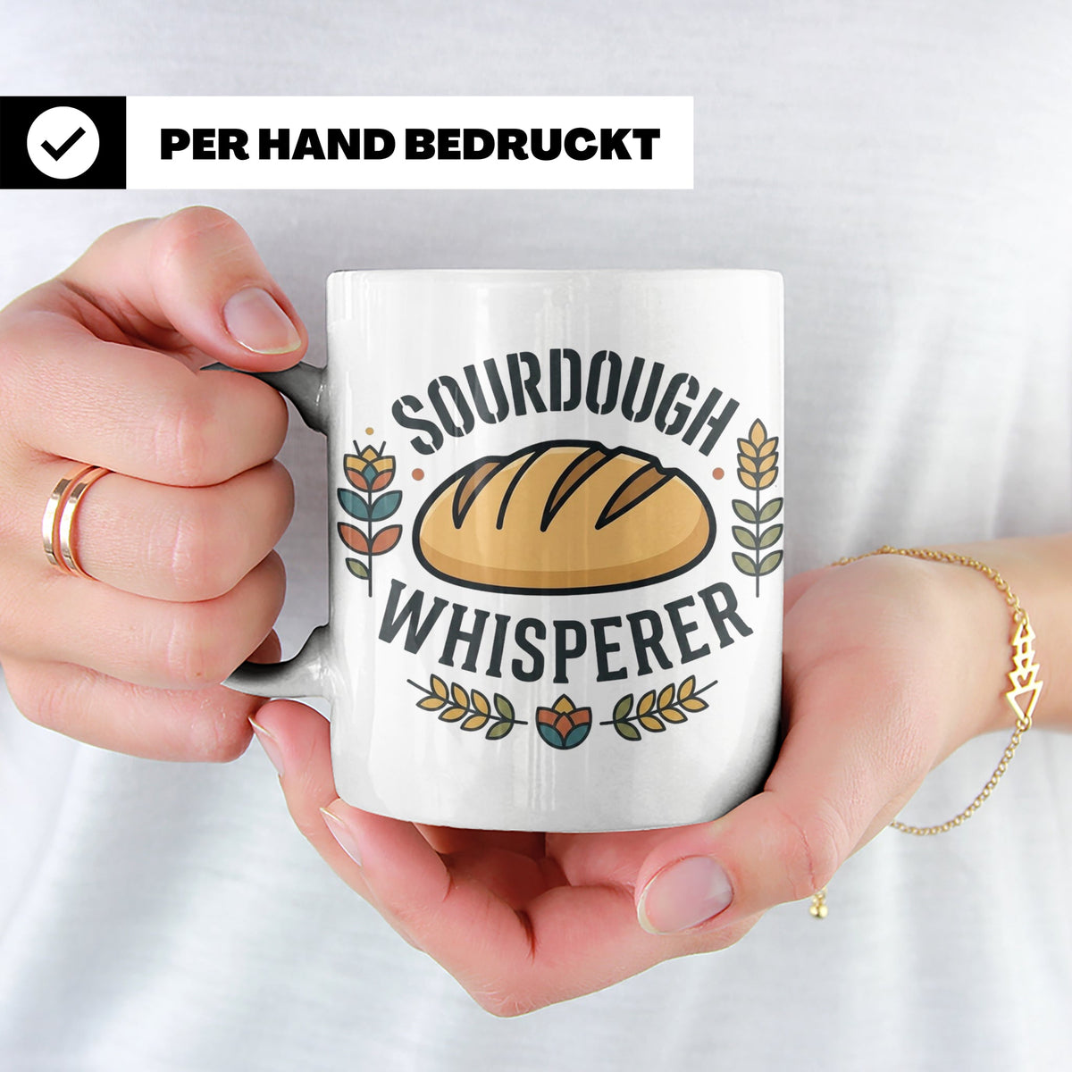 Sauerteig Tasse Sourdough Whisperer, Geschenk für Bäcker, Ho – Weiß [farbe:weiß]