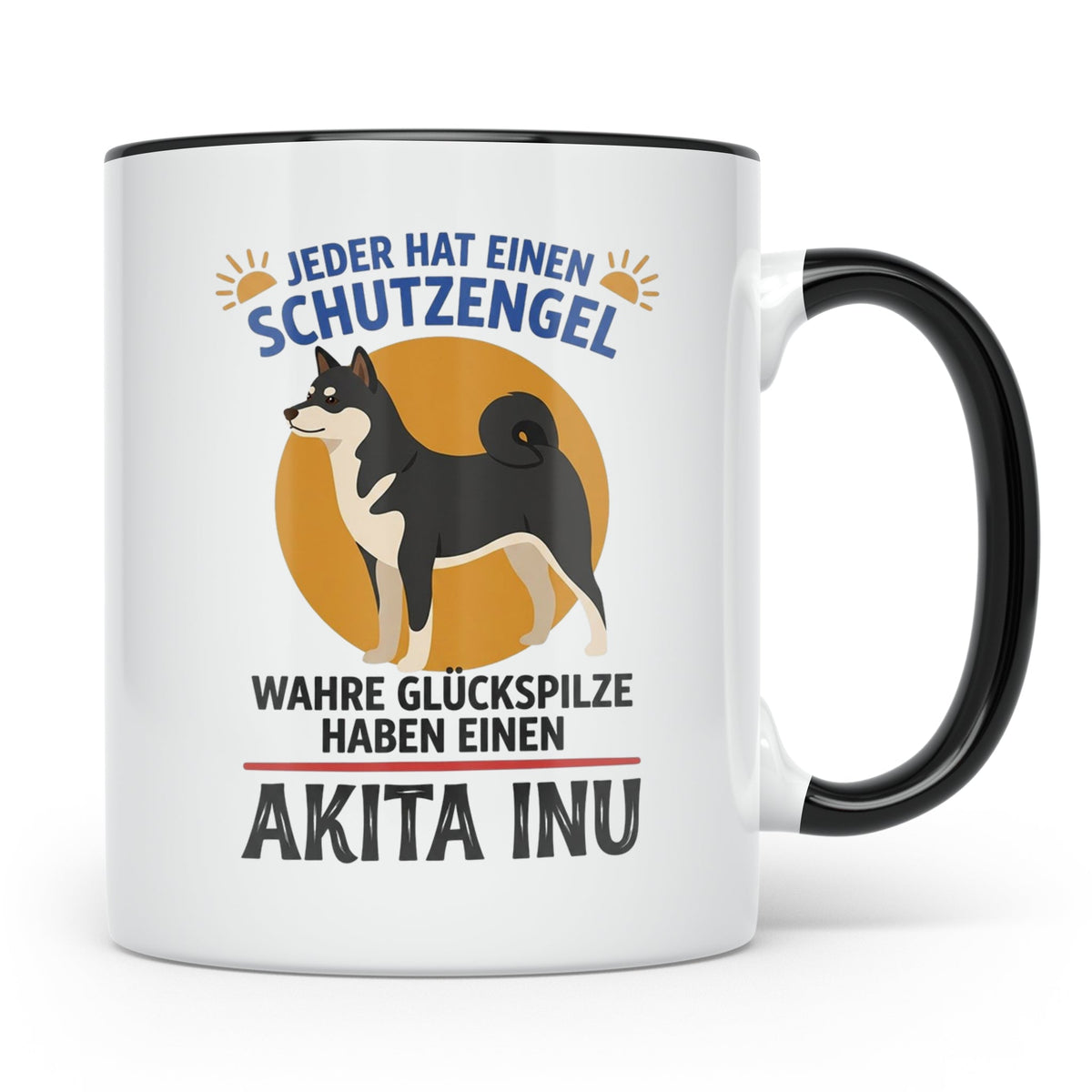 Akita Inu Tasse Schutzengel Glückspilz Spruch | Kaffeebecher – Schwarz [farbe:schwarz]