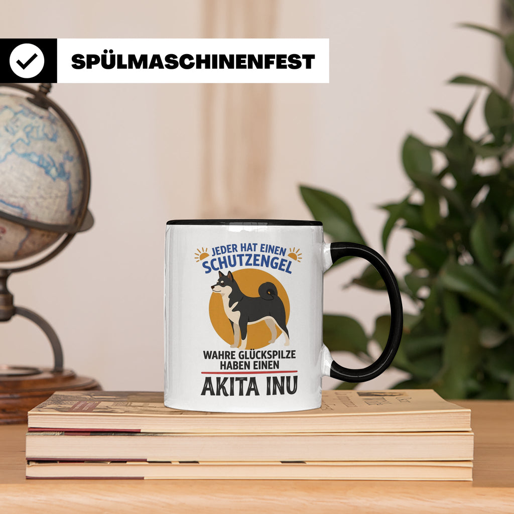 Akita Inu Tasse Schutzengel Glückspilz Spruch | Kaffeebecher – Schwarz [farbe:schwarz]