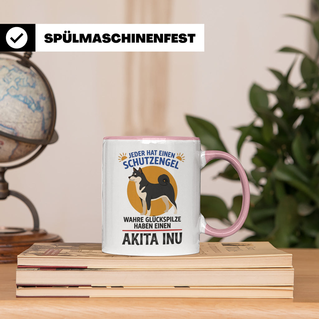 Akita Inu Tasse Schutzengel Glückspilz Spruch | Kaffeebecher – Rosa [farbe:rosa]