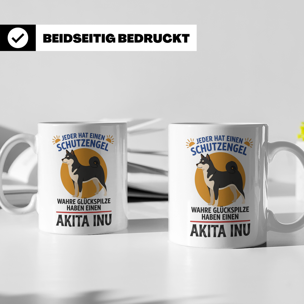 Akita Inu Tasse Schutzengel Glückspilz Spruch | Kaffeebecher – Weiß [farbe:weiß]