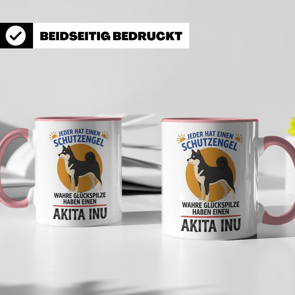 Akita Inu Tasse Schutzengel Glückspilz Spruch | Kaffeebecher – Rosa [farbe:rosa]