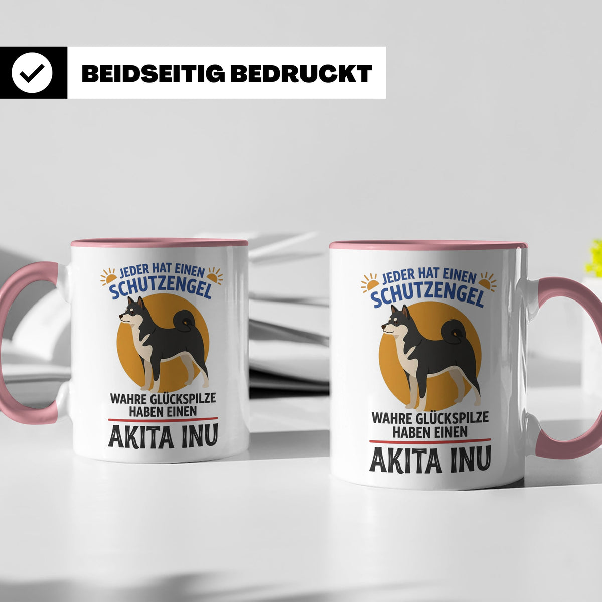 Akita Inu Tasse Schutzengel Glückspilz Spruch | Kaffeebecher – Rosa [farbe:rosa]