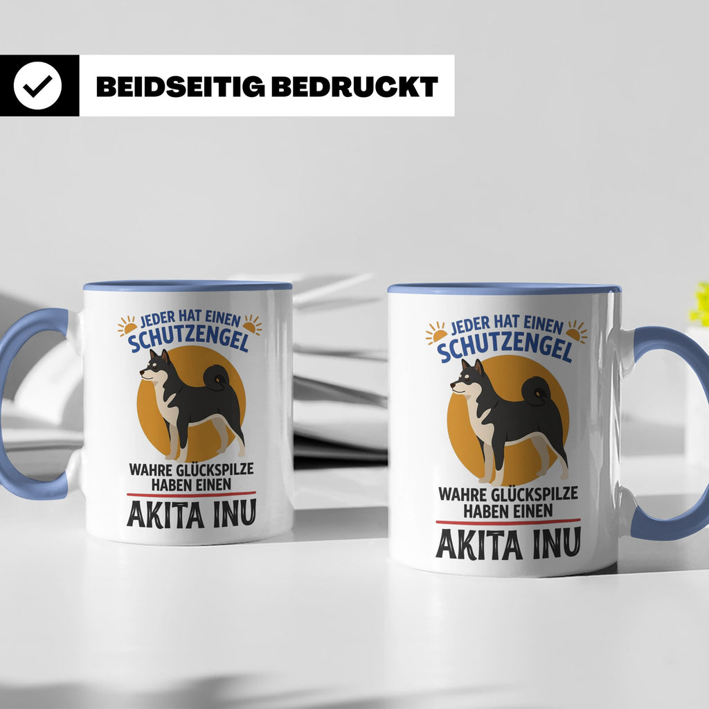 Akita Inu Tasse Schutzengel Glückspilz Spruch | Kaffeebecher – Blau [farbe:blau]