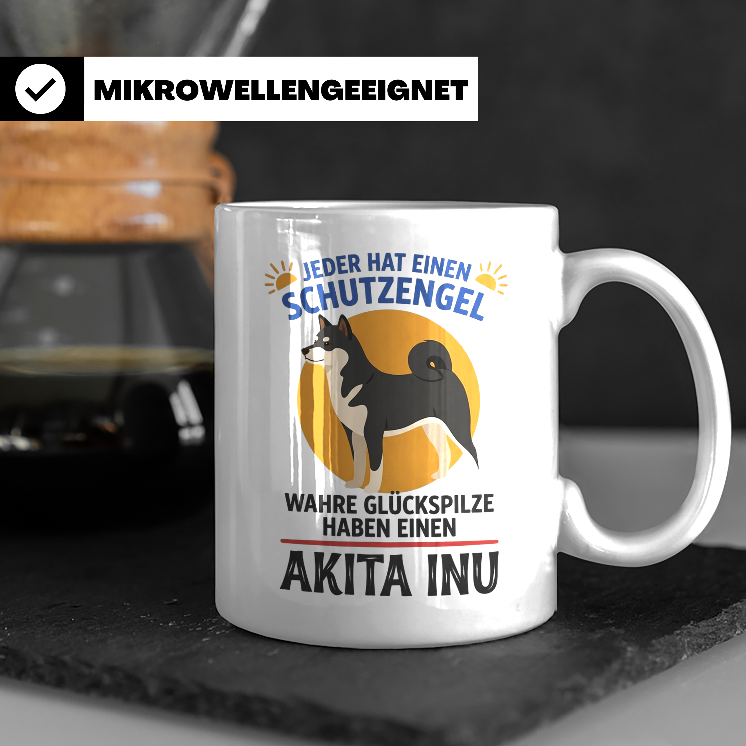 Akita Inu Tasse Schutzengel Glückspilz Spruch | Kaffeebecher – Weiß [farbe:weiß]