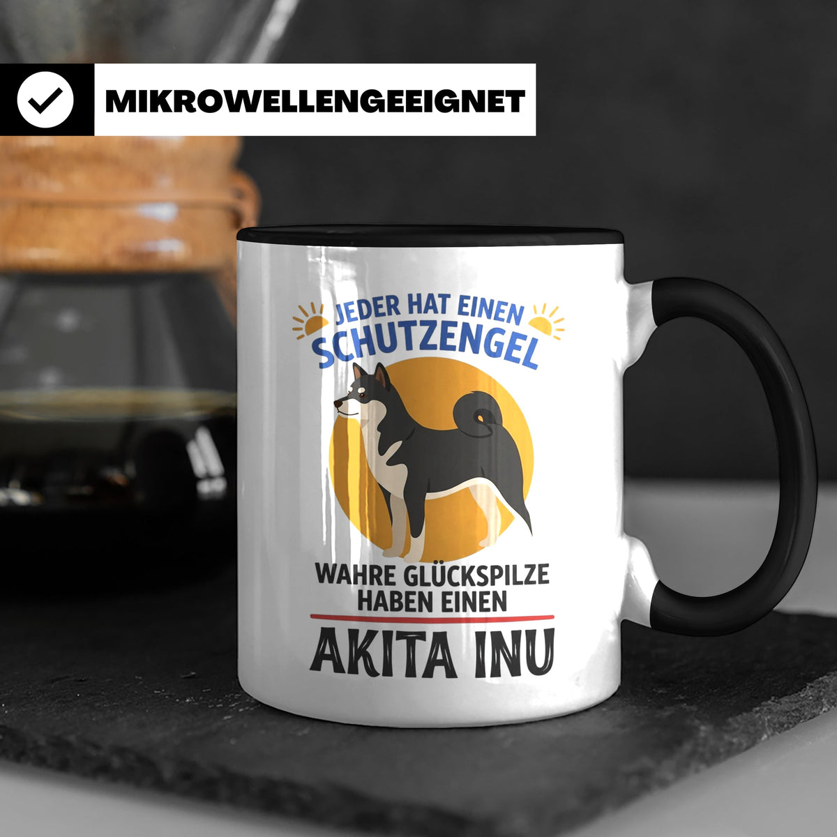 Akita Inu Tasse Schutzengel Glückspilz Spruch | Kaffeebecher – Schwarz [farbe:schwarz]