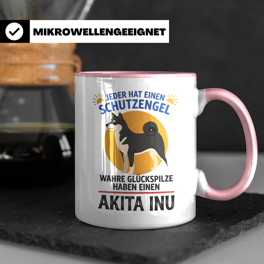 Akita Inu Tasse Schutzengel Glückspilz Spruch | Kaffeebecher – Rosa [farbe:rosa]