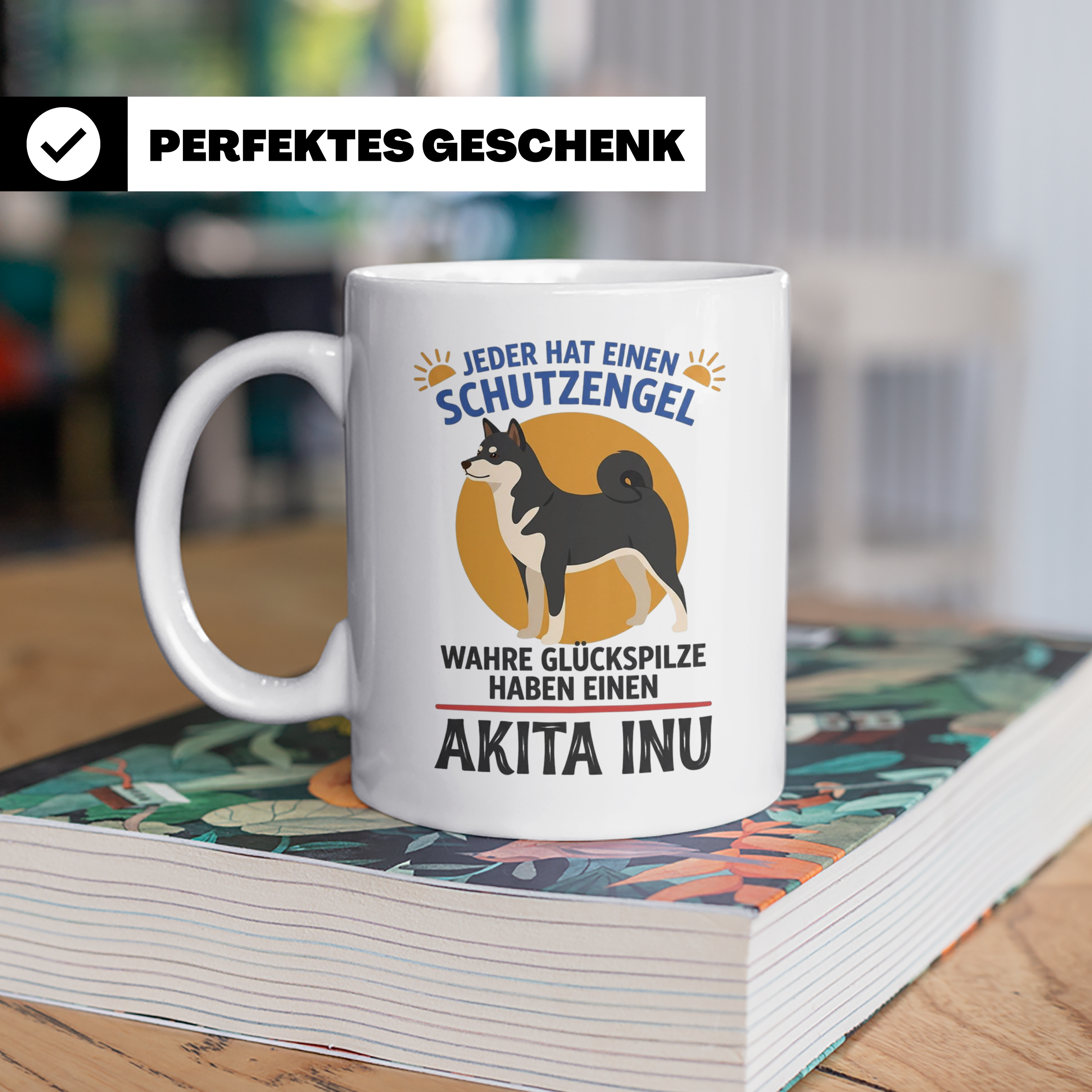 Akita Inu Tasse Schutzengel Glückspilz Spruch | Kaffeebecher – Weiß [farbe:weiß]