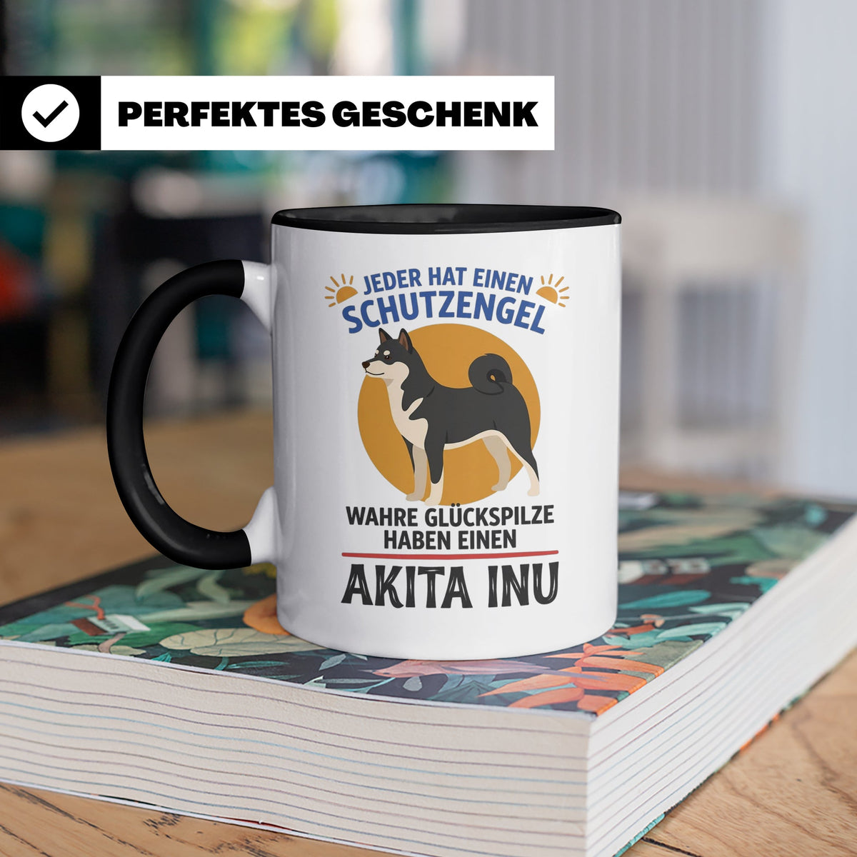 Akita Inu Tasse Schutzengel Glückspilz Spruch | Kaffeebecher – Schwarz [farbe:schwarz]