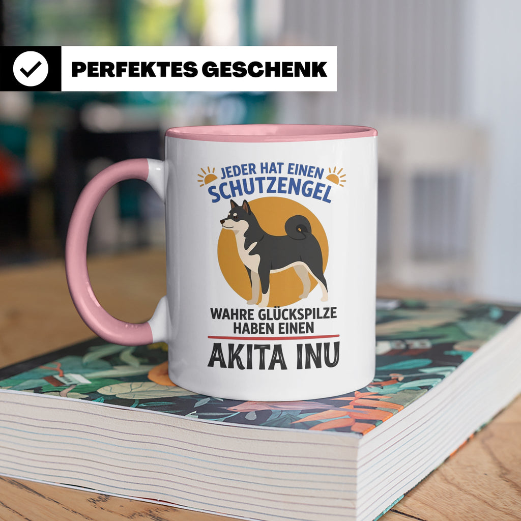 Akita Inu Tasse Schutzengel Glückspilz Spruch | Kaffeebecher – Rosa [farbe:rosa]