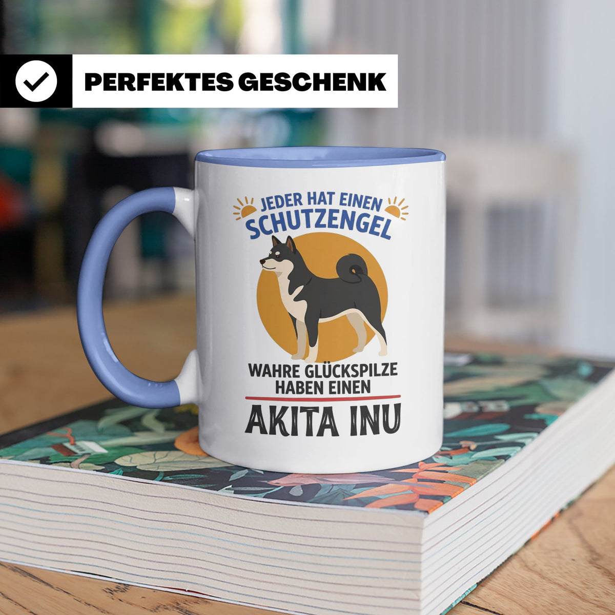 Akita Inu Tasse Schutzengel Glückspilz Spruch | Kaffeebecher – Blau [farbe:blau]