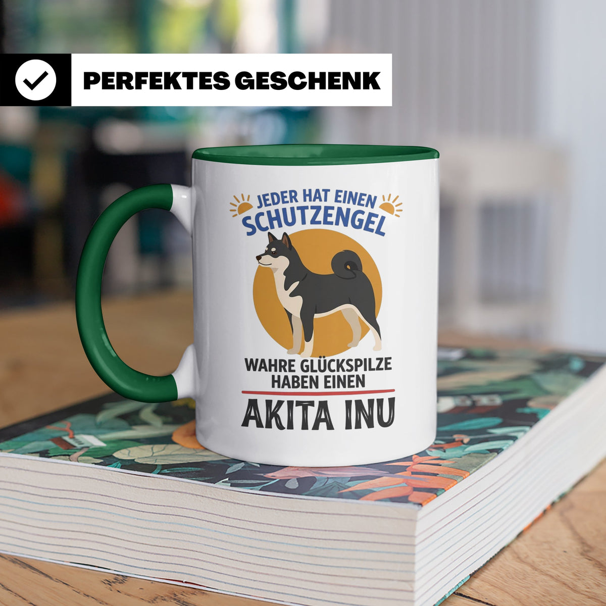 Akita Inu Tasse Schutzengel Glückspilz Spruch | Kaffeebecher – Grün [farbe:grün]