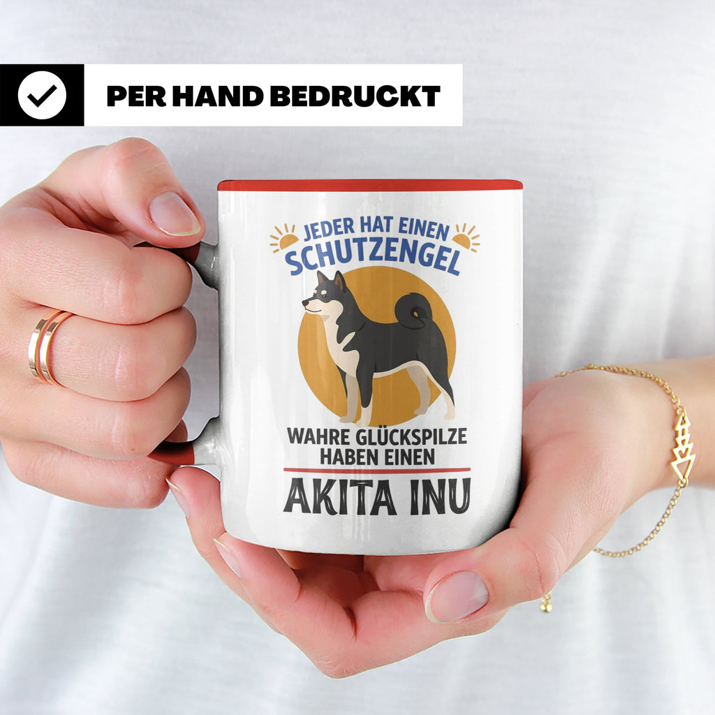 Akita Inu Tasse Schutzengel Glückspilz Spruch | Kaffeebecher – Rot [farbe:rot]