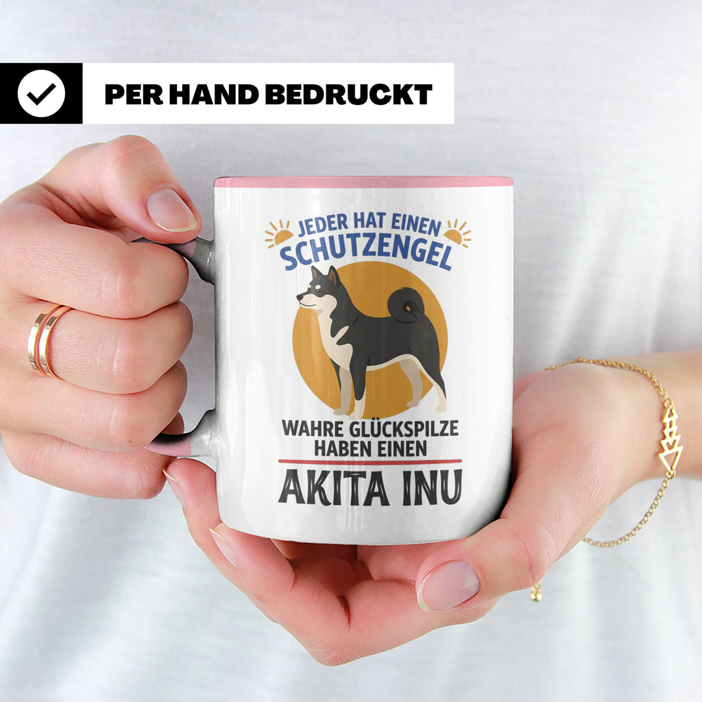 Akita Inu Tasse Schutzengel Glückspilz Spruch | Kaffeebecher – Rosa [farbe:rosa]