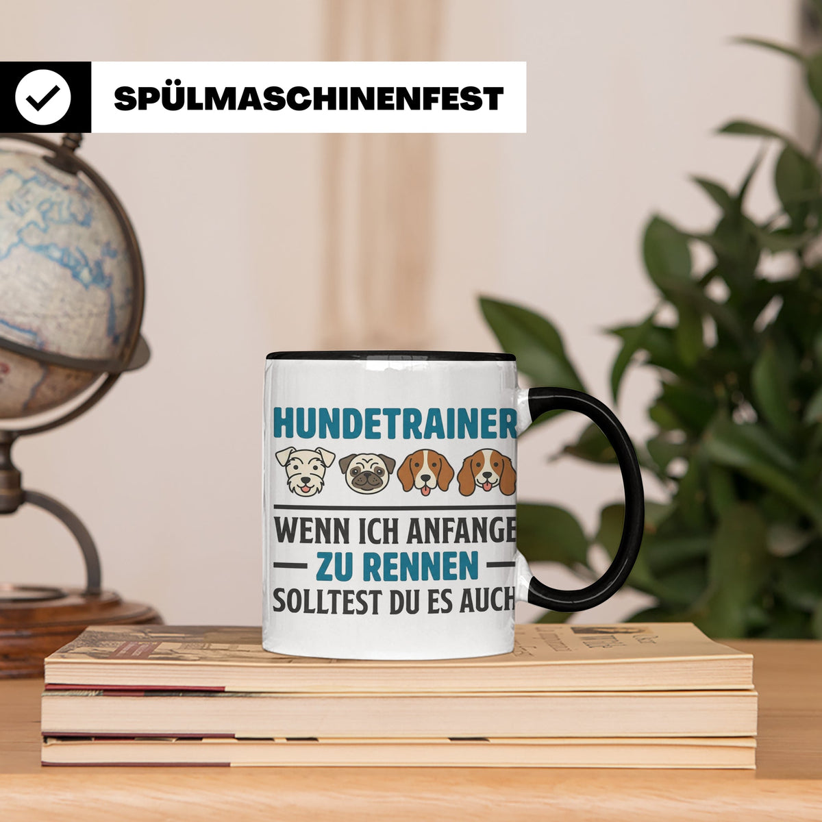 Hundetrainer Tasse mit Spruch Wenn ich anfange zu rennen...  – Schwarz [farbe:schwarz]