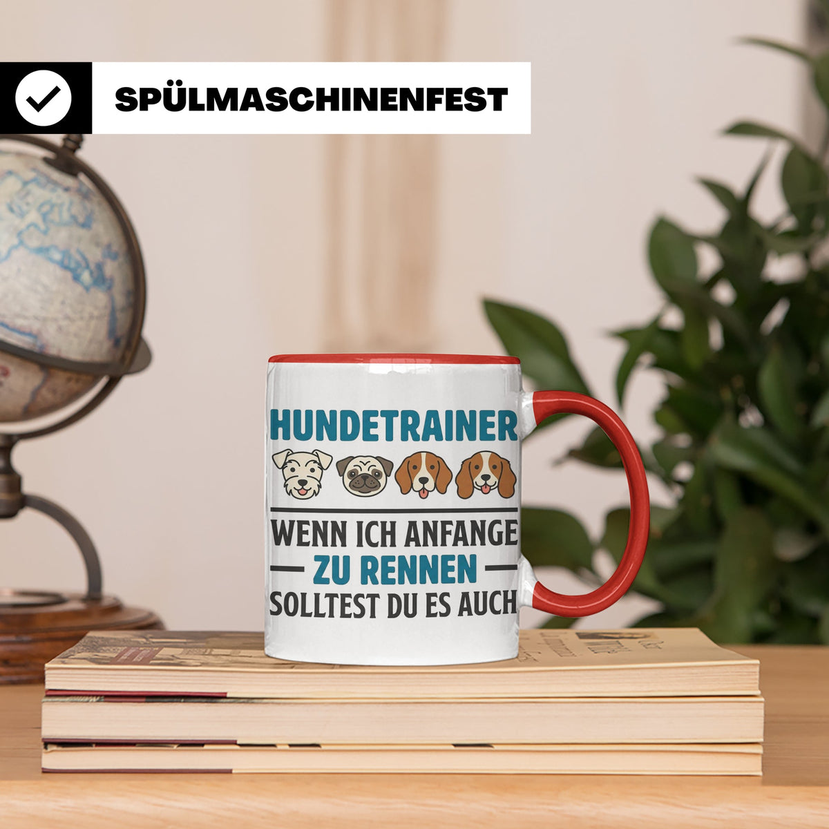 Hundetrainer Tasse mit Spruch Wenn ich anfange zu rennen...  – Rot [farbe:rot]