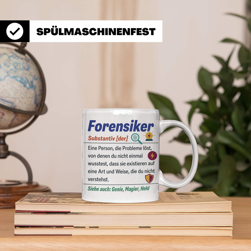 Forensiker Tasse mit lustiger Definition, Geschenk für Krimi – Weiß [farbe:weiß]