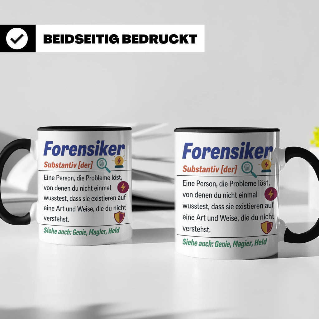 Forensiker Tasse mit lustiger Definition, Geschenk für Krimi – Schwarz [farbe:schwarz]